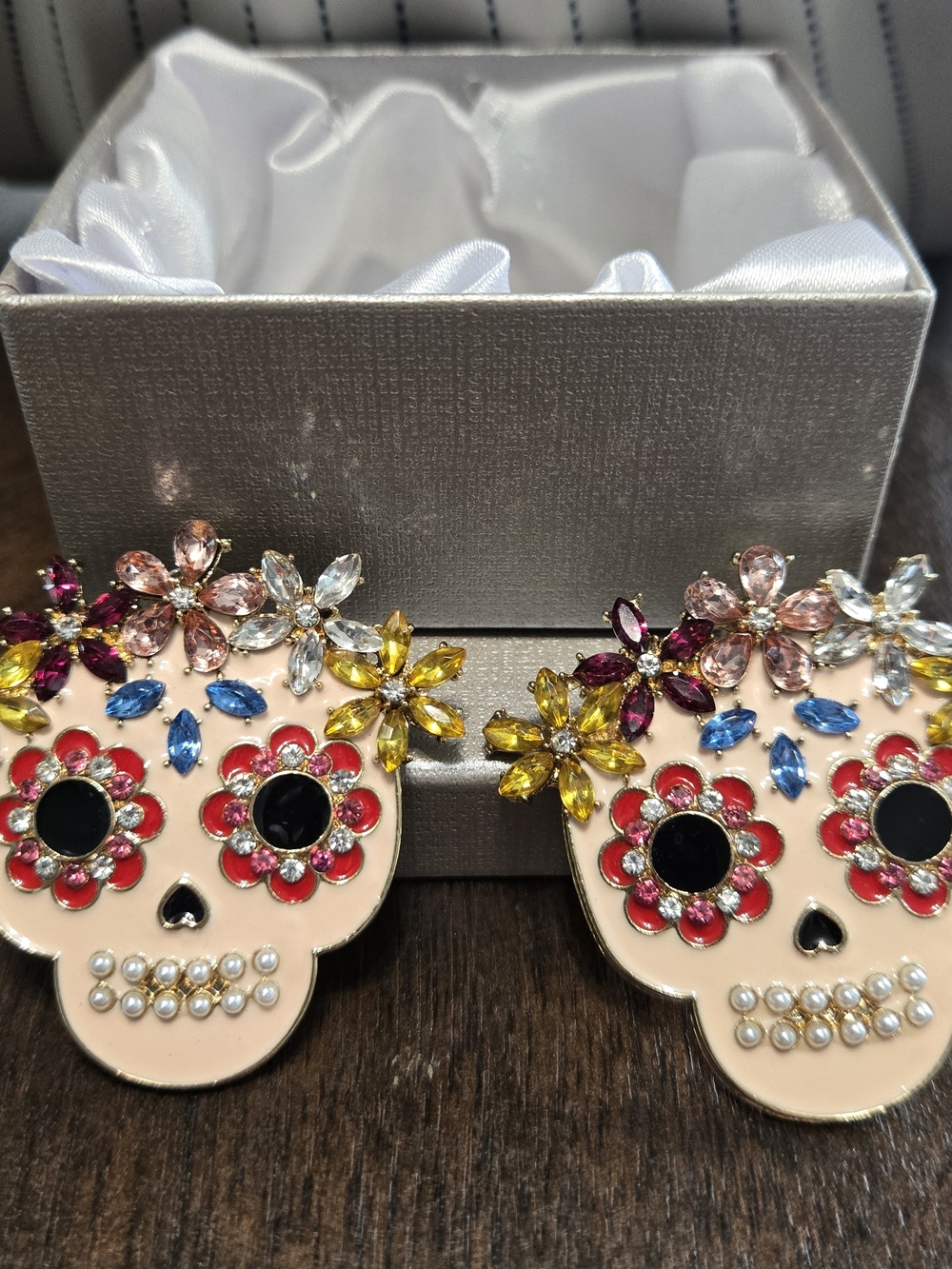 Sugar Skull Floral Crystal Earrings